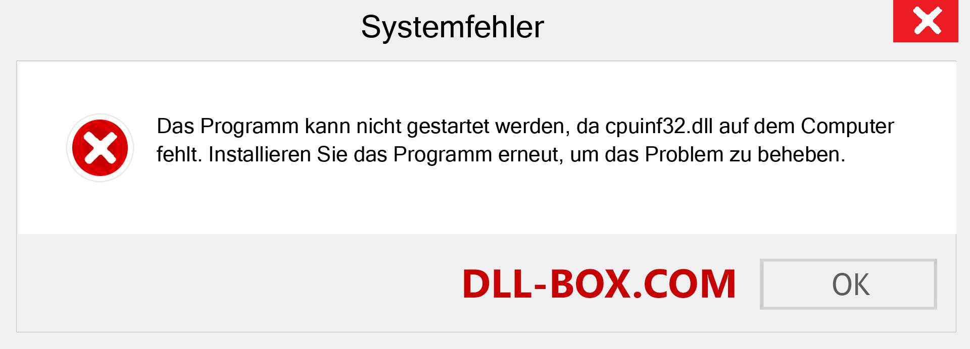 cpuinf32.dll-Datei fehlt?. Download für Windows 7, 8, 10 - Fix cpuinf32 dll Missing Error unter Windows, Fotos, Bildern