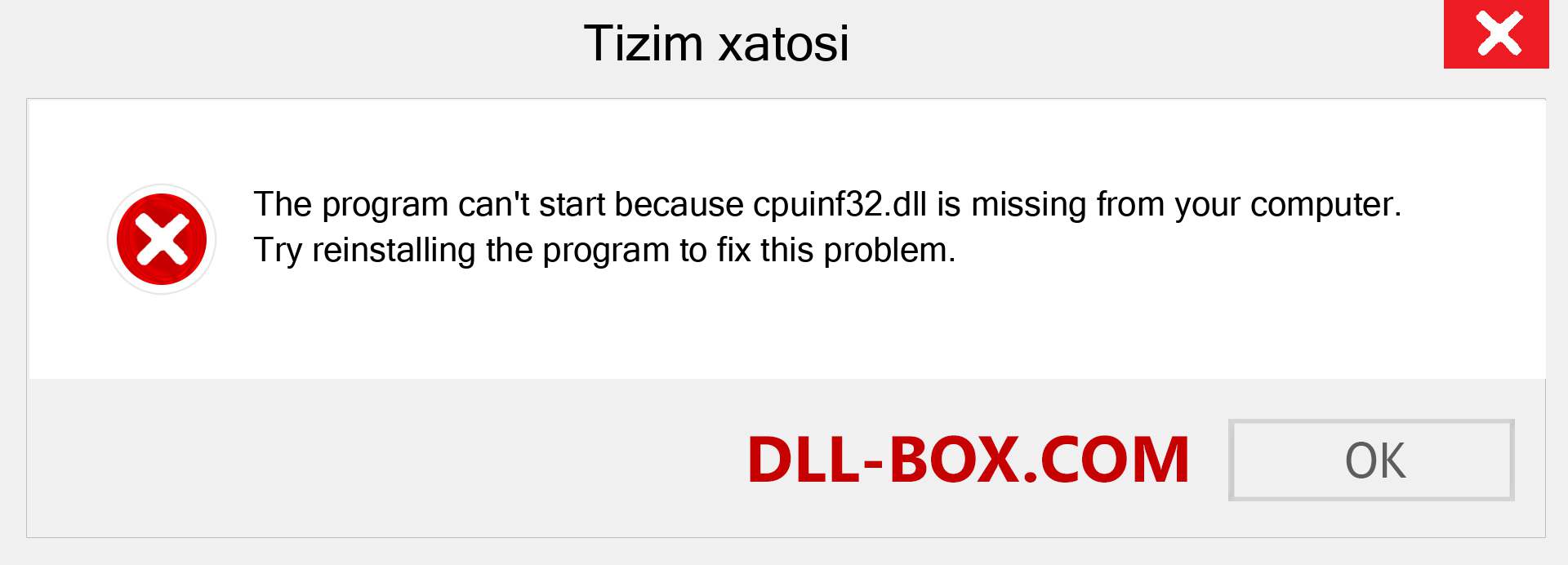 cpuinf32.dll fayli yo'qolganmi?. Windows 7, 8, 10 uchun yuklab olish - Windowsda cpuinf32 dll etishmayotgan xatoni tuzating, rasmlar, rasmlar